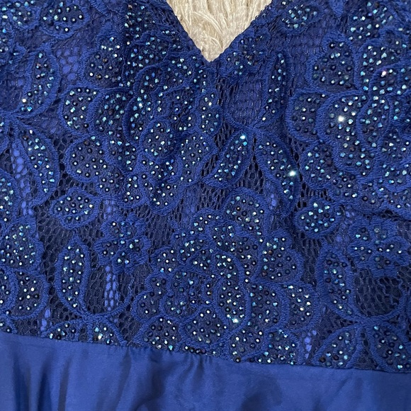 La Femme 28664 Blue Embroidered Bodice Gown 2 - Picture 5 of 10